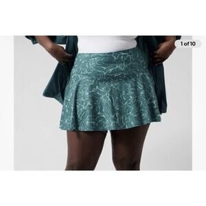 Athleta Ace Printed Tennis Skort Skirt 2X Blue Green Marble Athletic Pockets